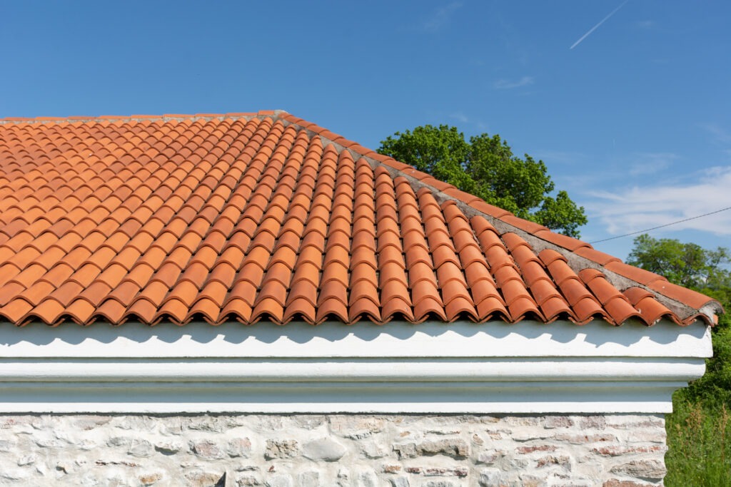 A roof with clay shingles